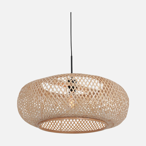 Suspension bambou naturel, abat-jour rond tressé Ø 60 cm, hauteur réglable | Maze