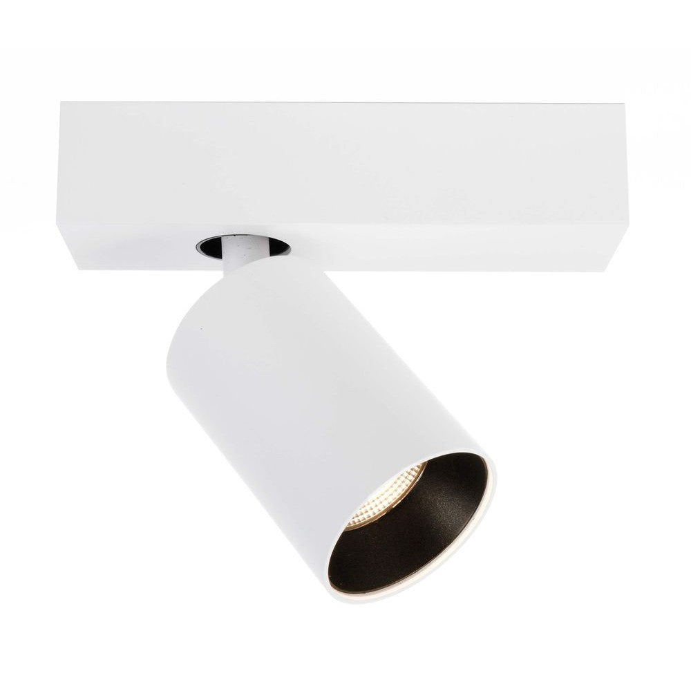 Spot blanc sur base rectangulaire, tête cylindrique inclinée, fond blanc