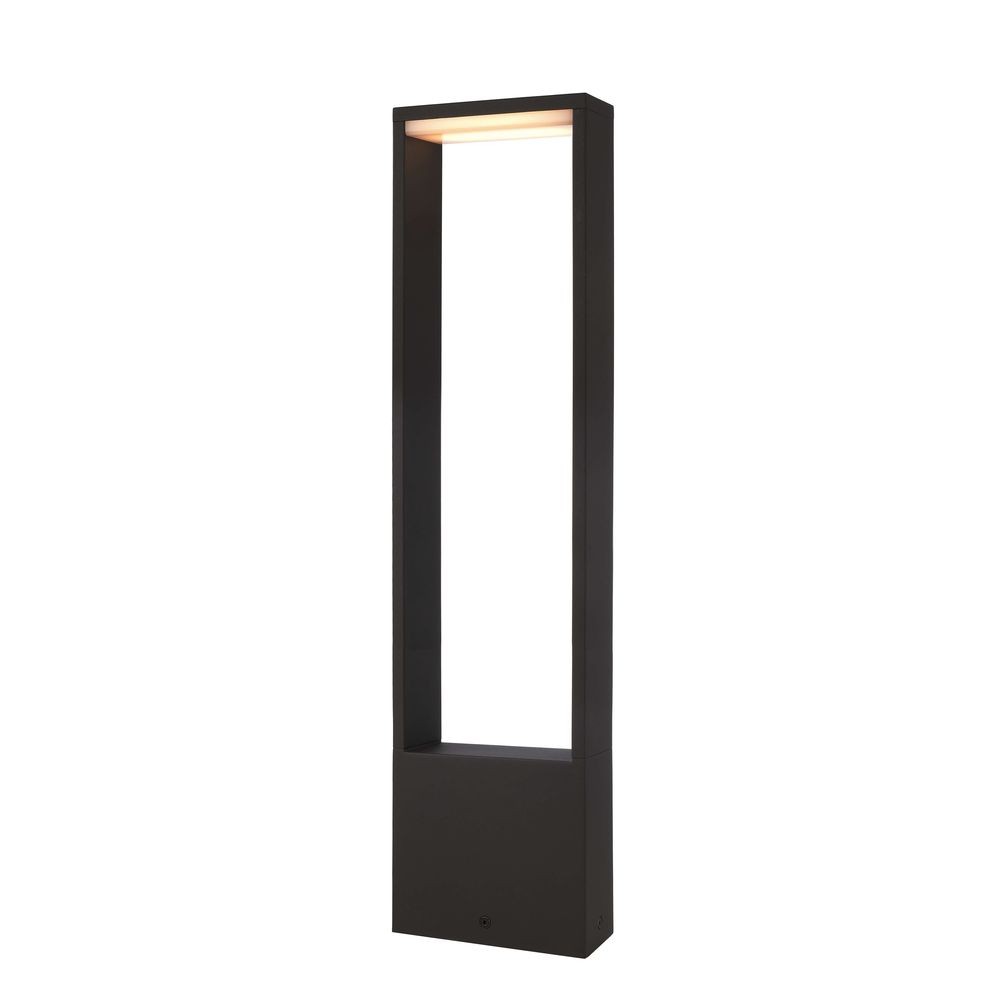Lampadaire extérieur anthracite à cadre rectangulaire ouvert, éclairé par le haut.