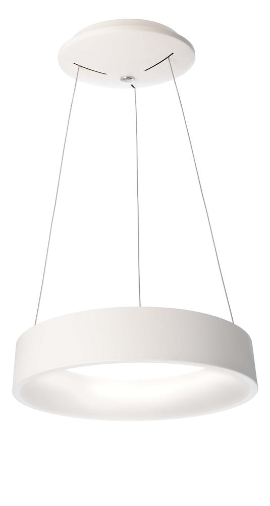 Vue légèrement en contre-plongée du luminaire éteint avec ses trois câbles