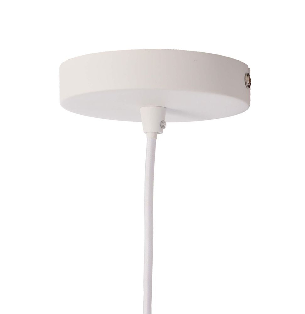 Gros plan du cabochon de plafond blanc et de la fixation du câble