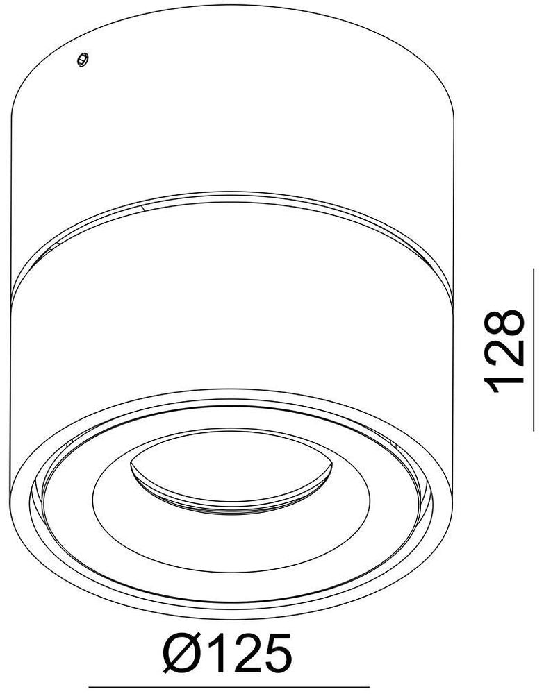 Schéma coté du plafonnier : diamètre 125 mm et hauteur 128 mm