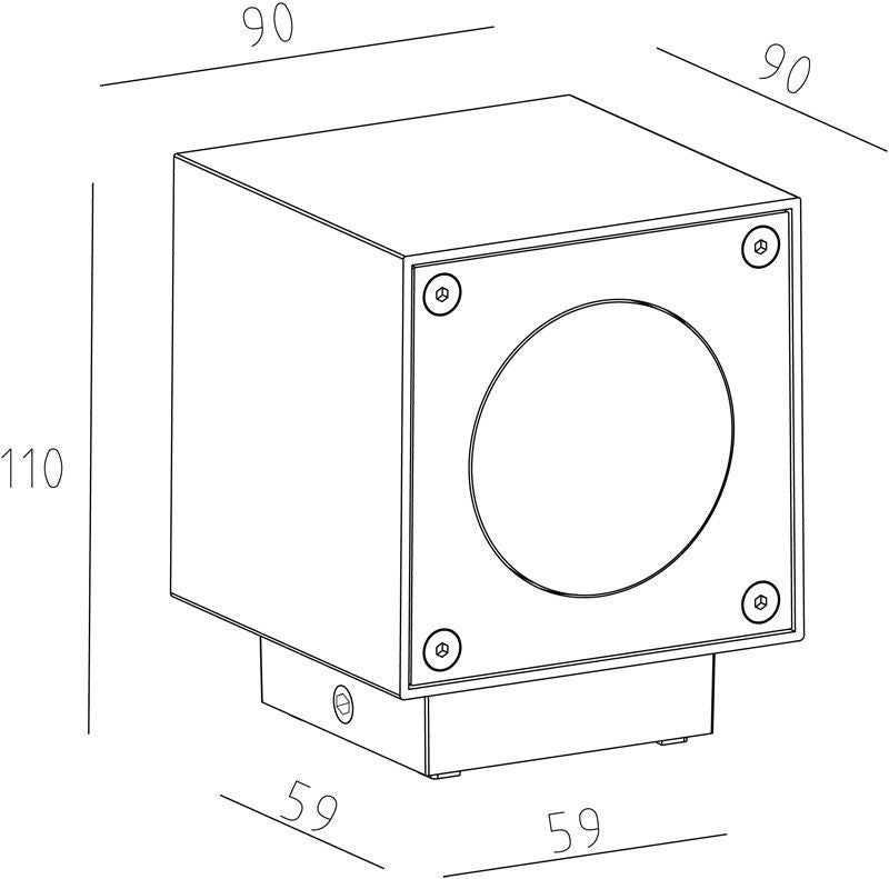 Schéma de dimensions du luminaire avec largeur 90 mm et hauteur 110 mm.
