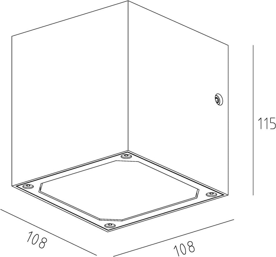 Schéma technique coté : hauteur 115 mm et largeur 108 mm.
