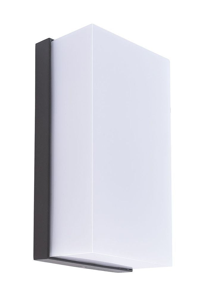 Applique murale carrée éteinte, vue de côté sur diffuseur blanc et support anthracite
