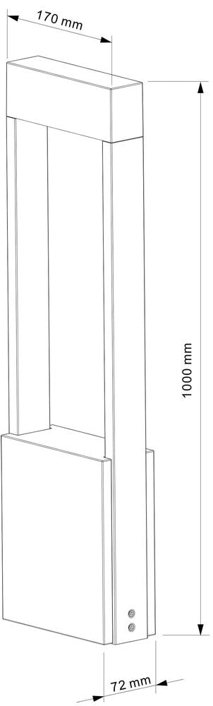 Schéma de dimensions du lampadaire, hauteur 1000 mm et largeur 170 mm