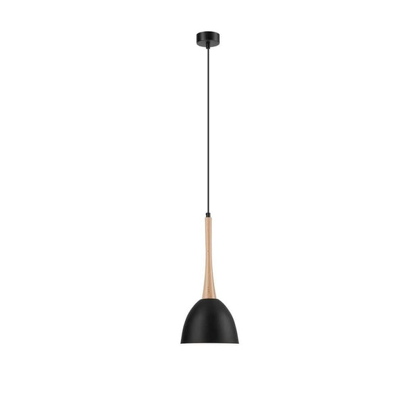 Suspension noire et bois, 18,5 cm
