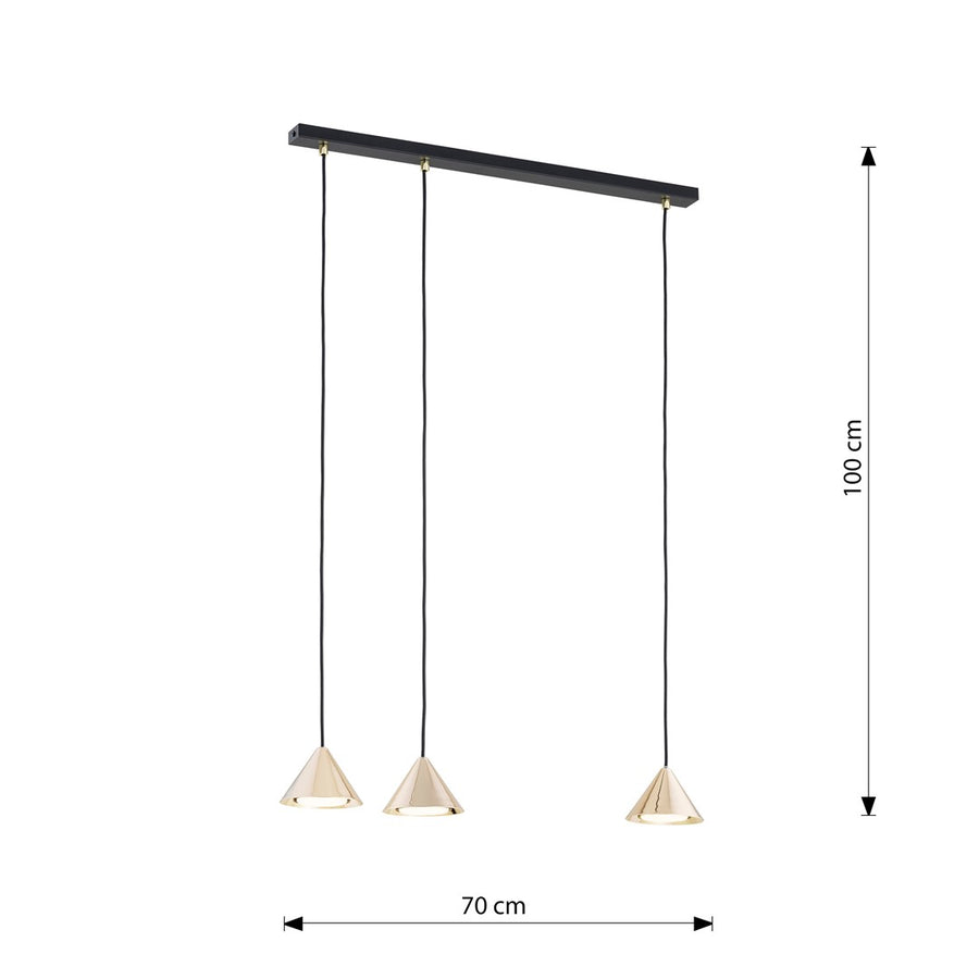 Suspension Fredarn 3 lumières noire et dorée