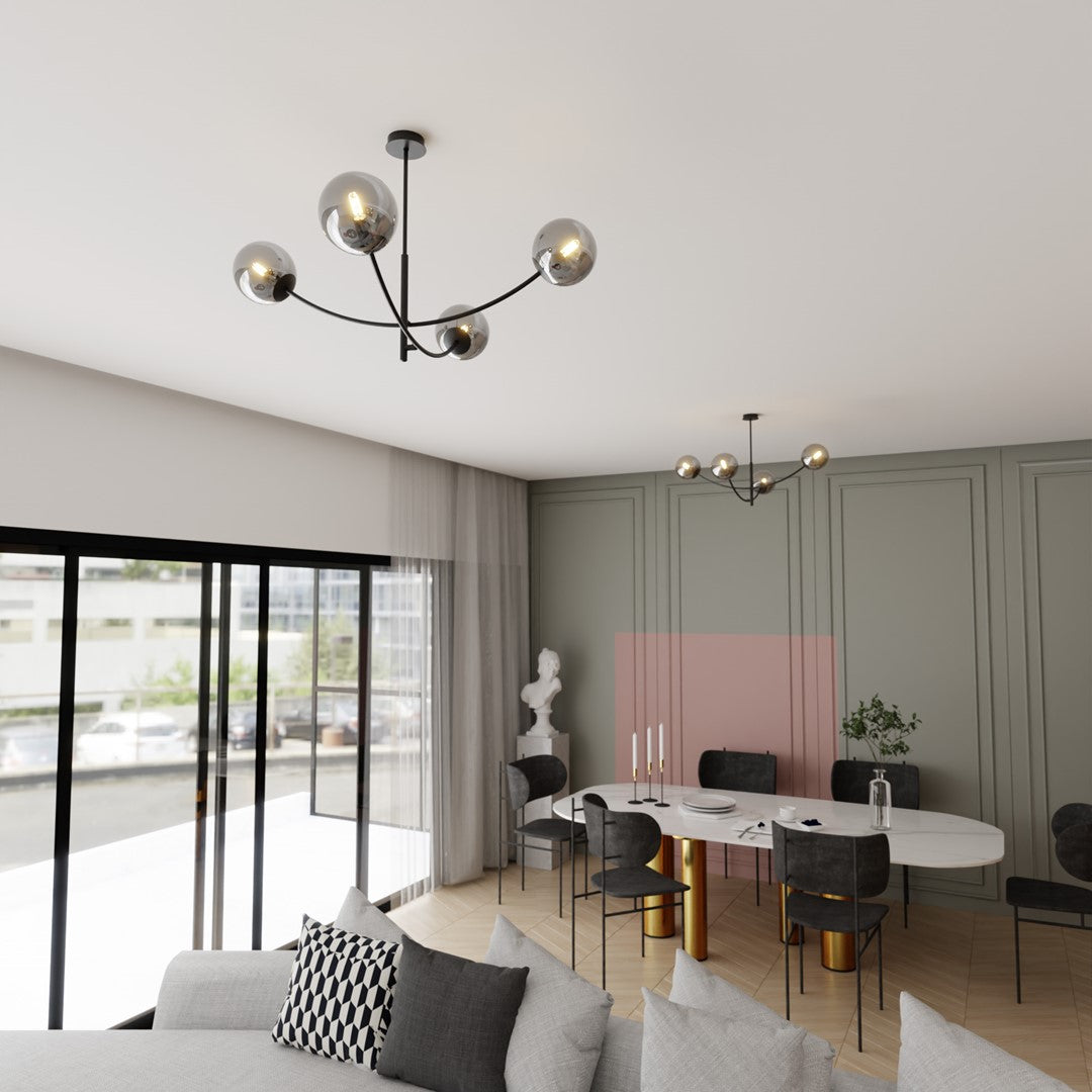 Plafonnier Dramnir 4 lumières noir et anthracite, verre