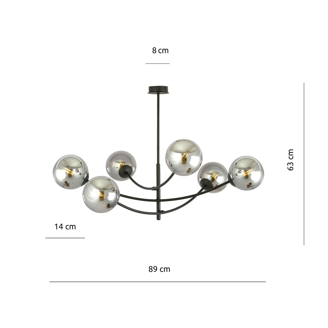 Plafonnier Dramnir 6 lumières noir et anthracite, verre