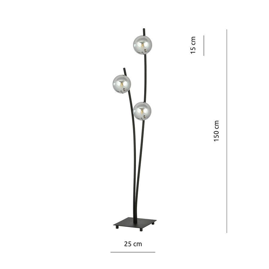 Schéma coté du lampadaire avec hauteur de 150 cm et base de 25 cm