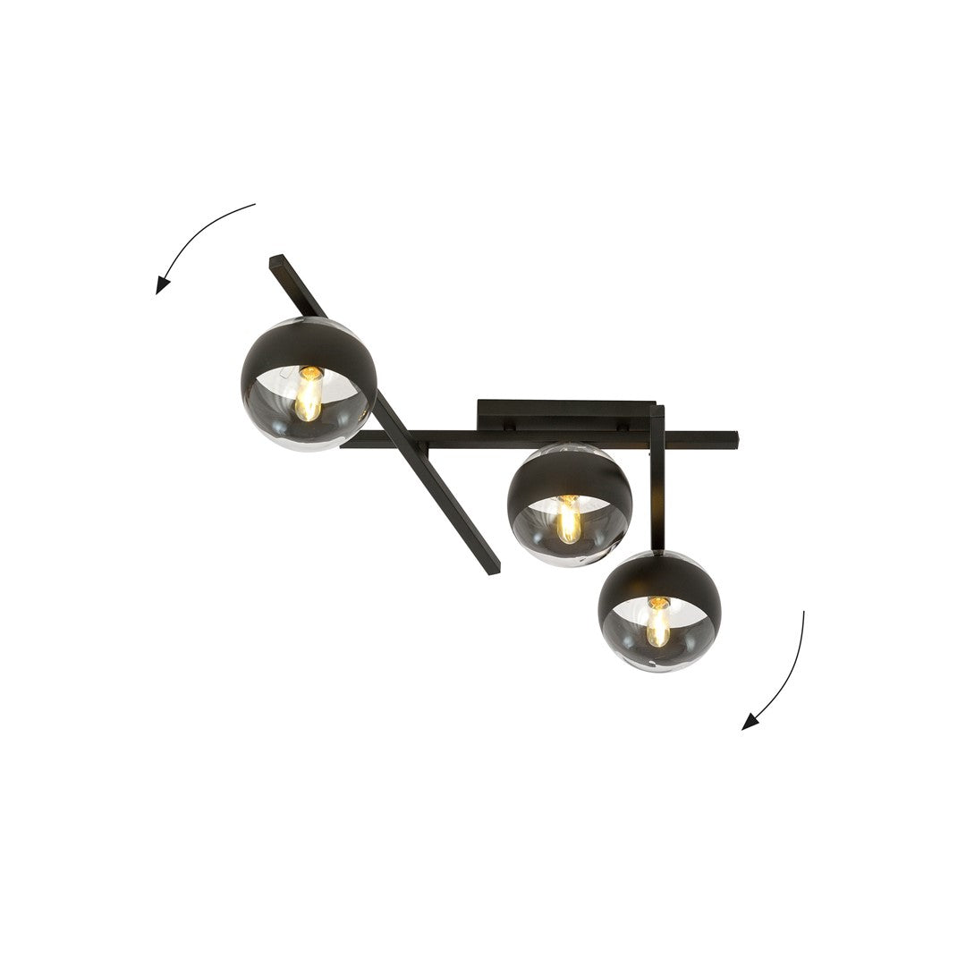 Schéma avec flèches montrant la rotation des bras orientables du luminaire