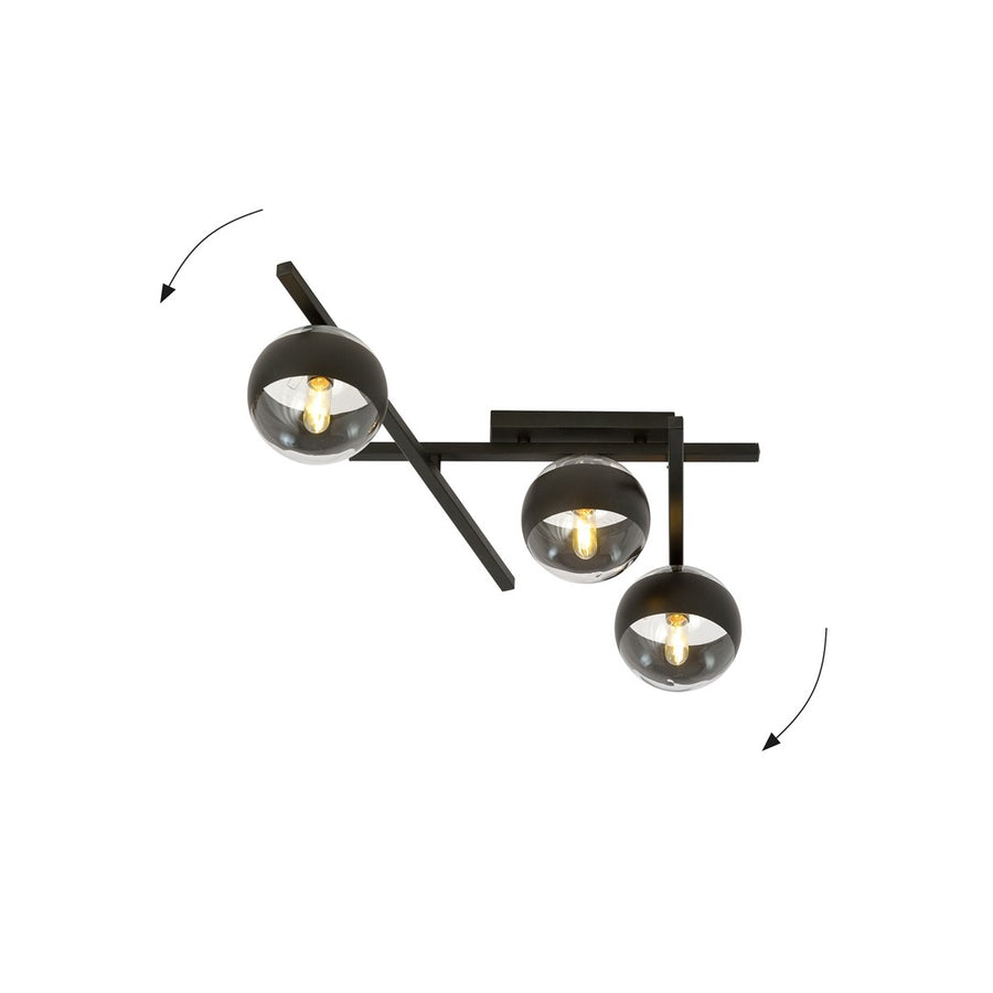 Schéma avec flèches montrant la rotation des bras orientables du luminaire