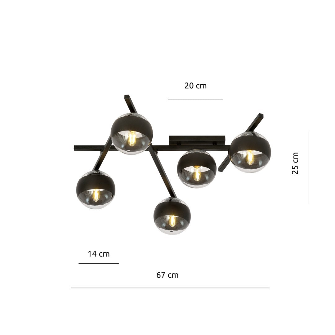 Schéma de dimensions du plafonnier avec mesures de 67, 25, 20 et 14 cm