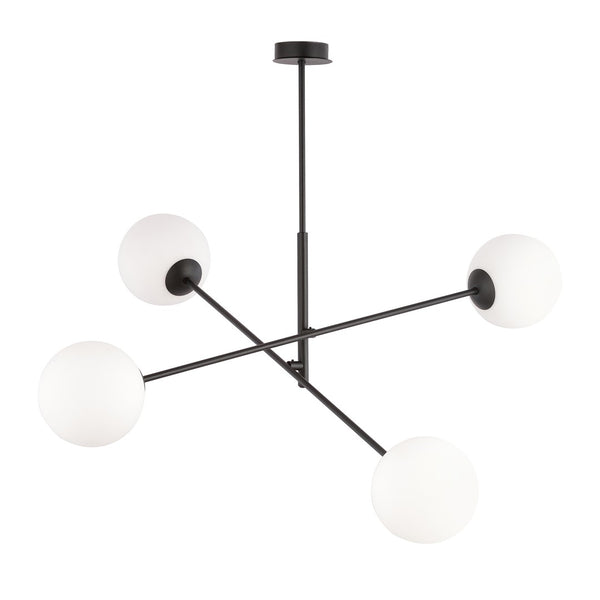 Plafonnier Norrika 4 lumières noir et opale, verre