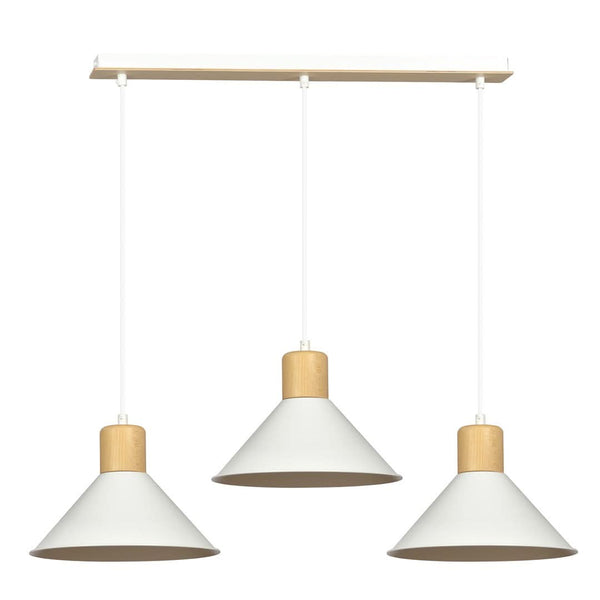 Suspension Akrinok 3 lumières blanche, bois