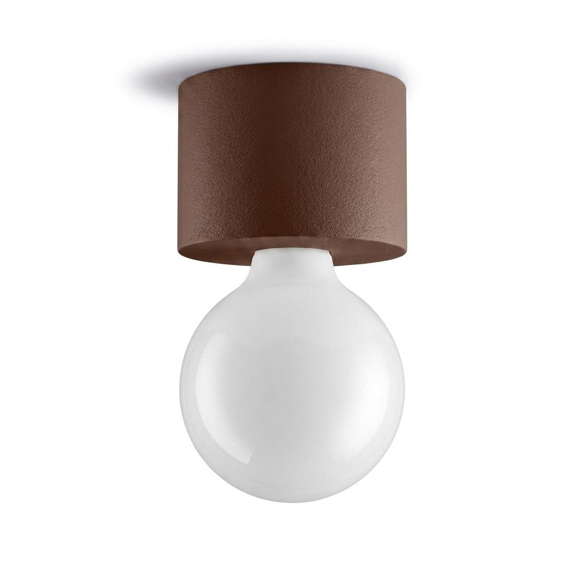 Applique murale chocolat de face, abat-jour cylindrique texturé et globe de verre blanc