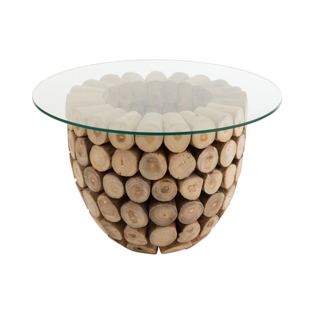 Disques Table Bois Teck Verre - Designix