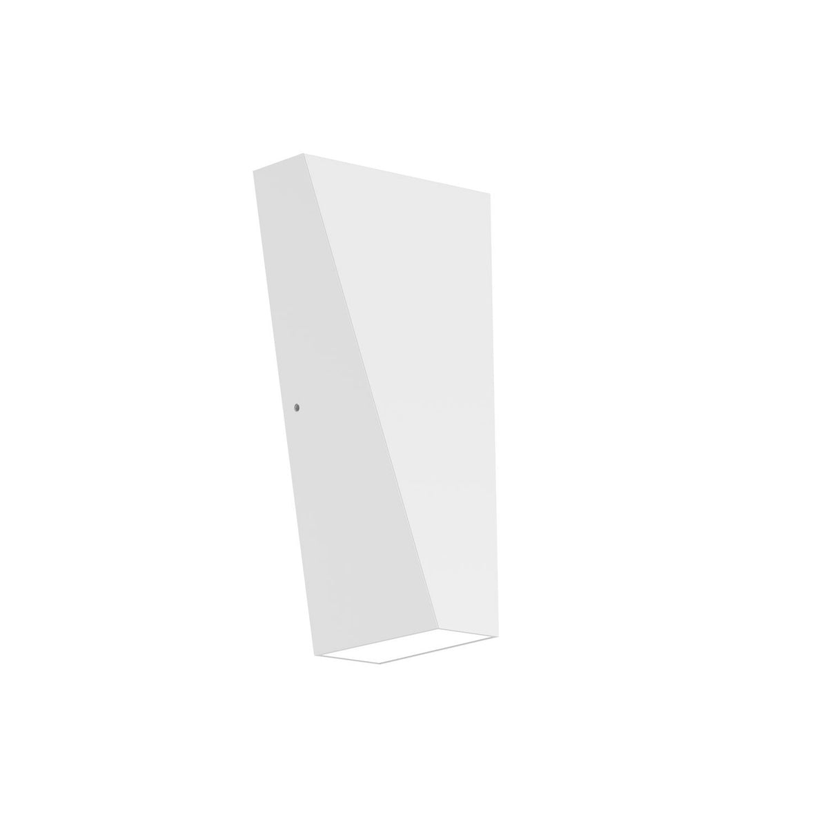 Vue de face d'une applique murale blanche au profil plié et asymétrique.