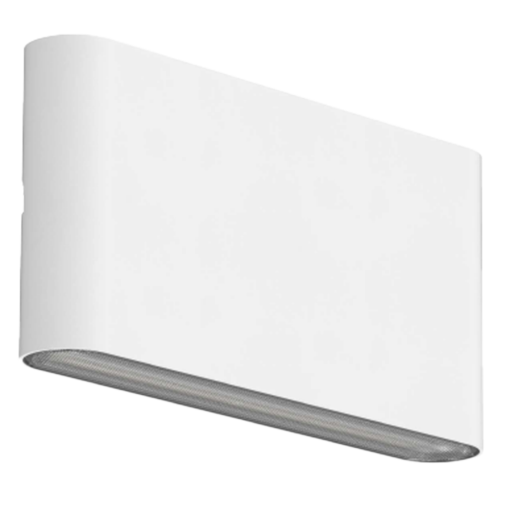 Applique murale blanche de face, silhouette rectangulaire aux angles arrondis