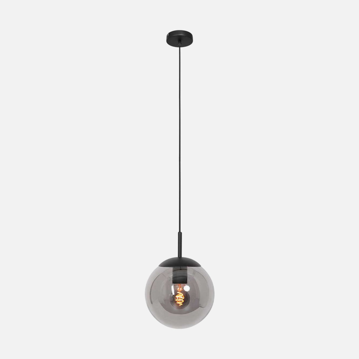 Suspension verre fumé boule Ø30 cm noire Bollique sur fond gris