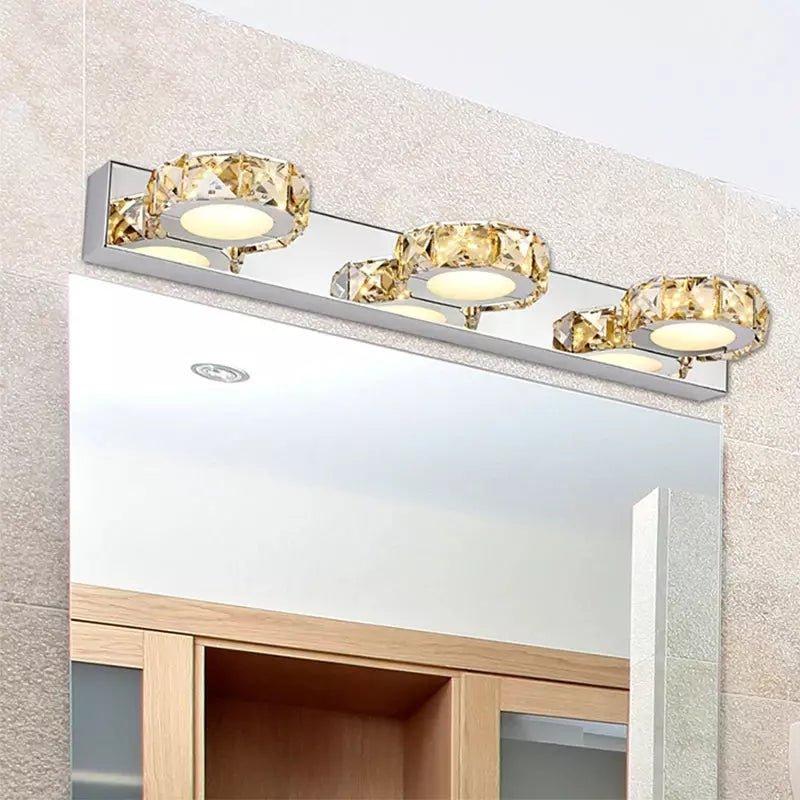 Éclairage Miroir Salle de Bain Moderne | CristalLumière - Designix Applique Murale 2 Lampes | Rond | Ambre Blanc Chaud