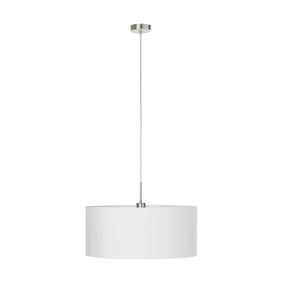 Produit de face sur fond blanc, montage acier brossé et câble de suspension