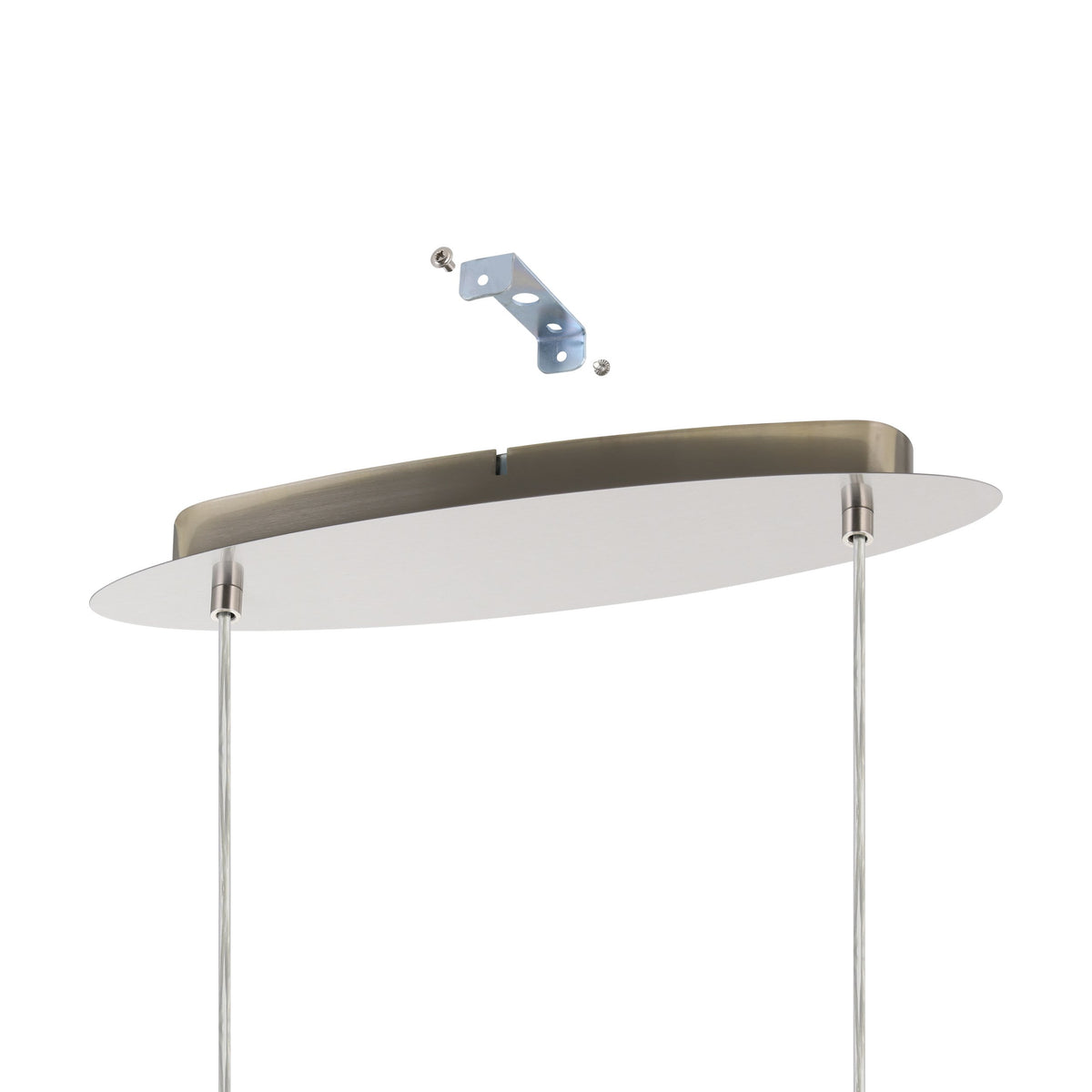 Détail de la rosace de plafond et du support métallique avec visserie de fixation