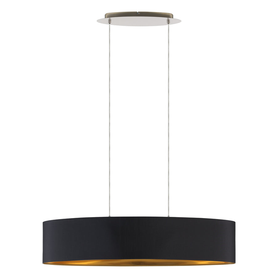Vue rapprochée du luminaire suspendu dévoilant la texture de l'abat-jour noir