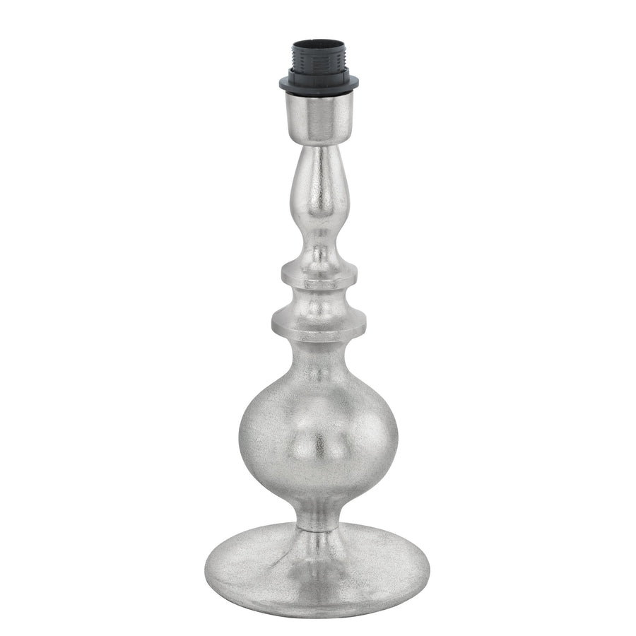 Profil du pied de lampe nickel, détail de la finition martelée et du socle