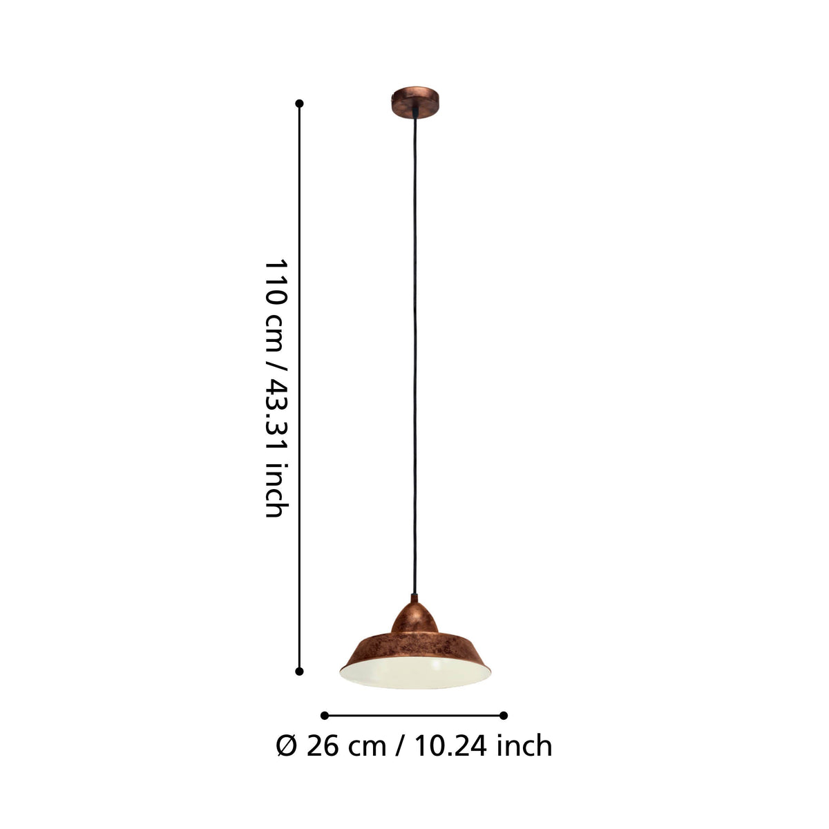 Schéma de dimensions indiquant 110 cm de hauteur et 26 cm de diamètre