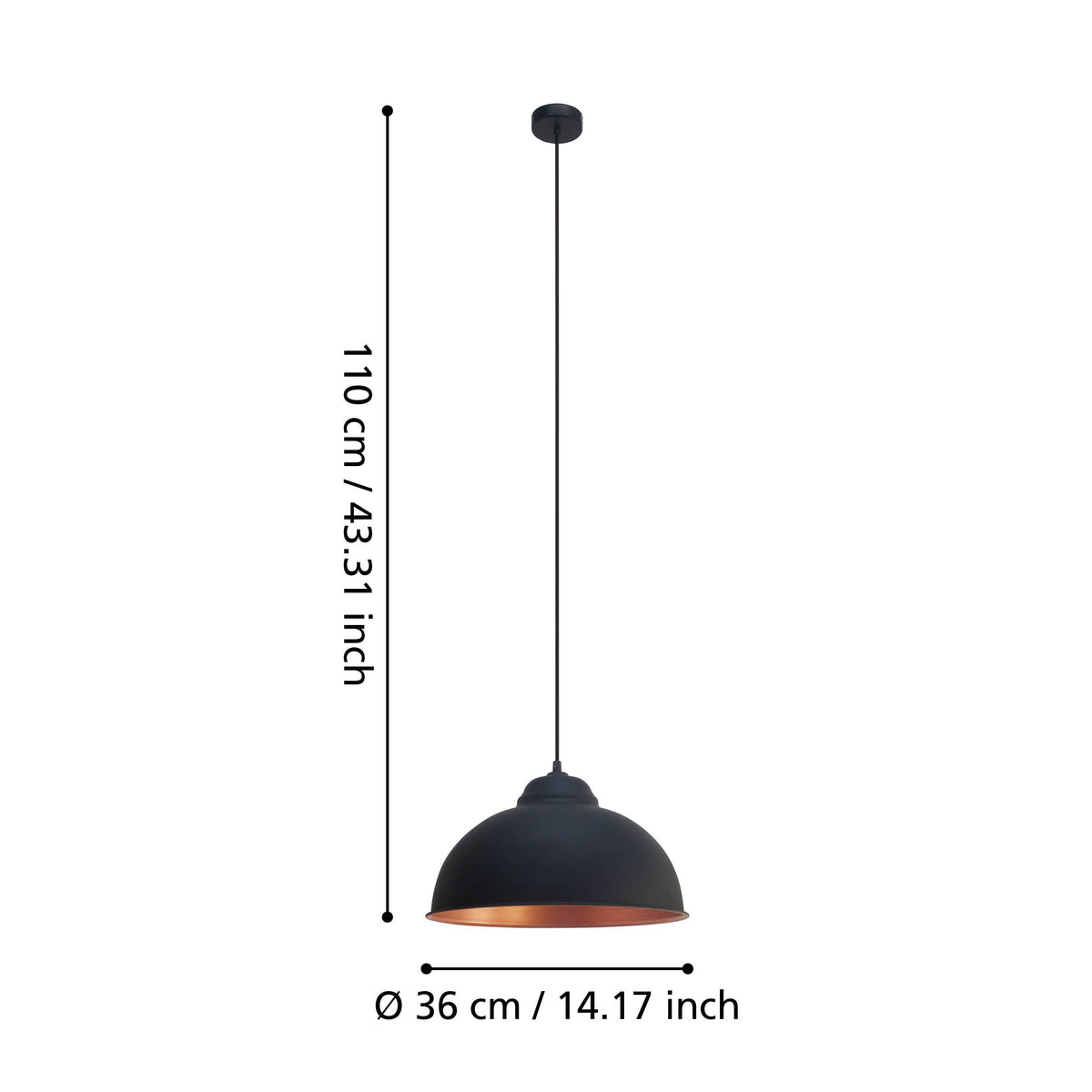 Suspension Truro 2 noire et cuivrée