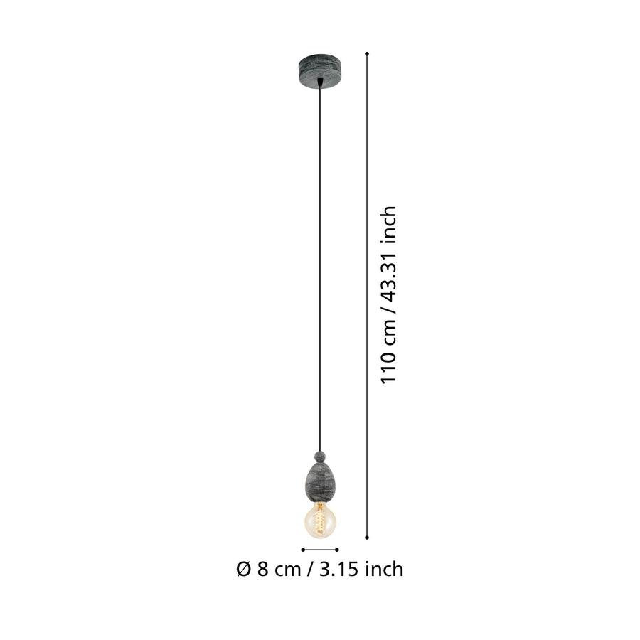 Schéma de dimensions du luminaire, hauteur 110 cm et diamètre 8 cm