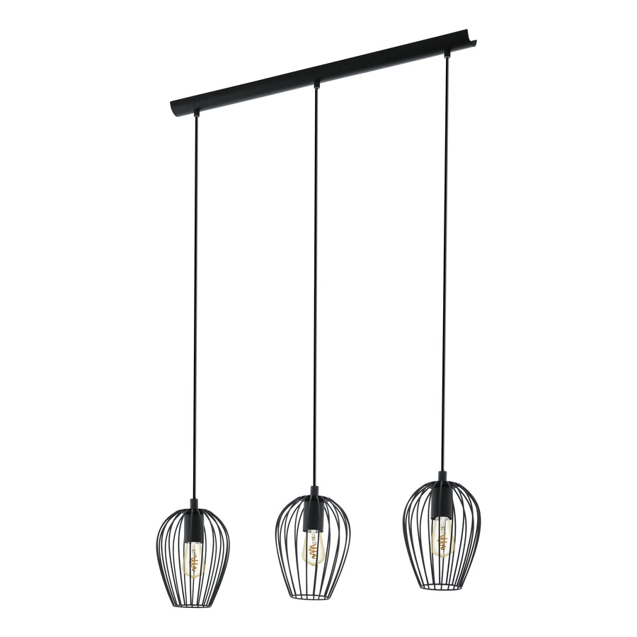 Vue de trois quarts du luminaire suspendu sur fond blanc neutre