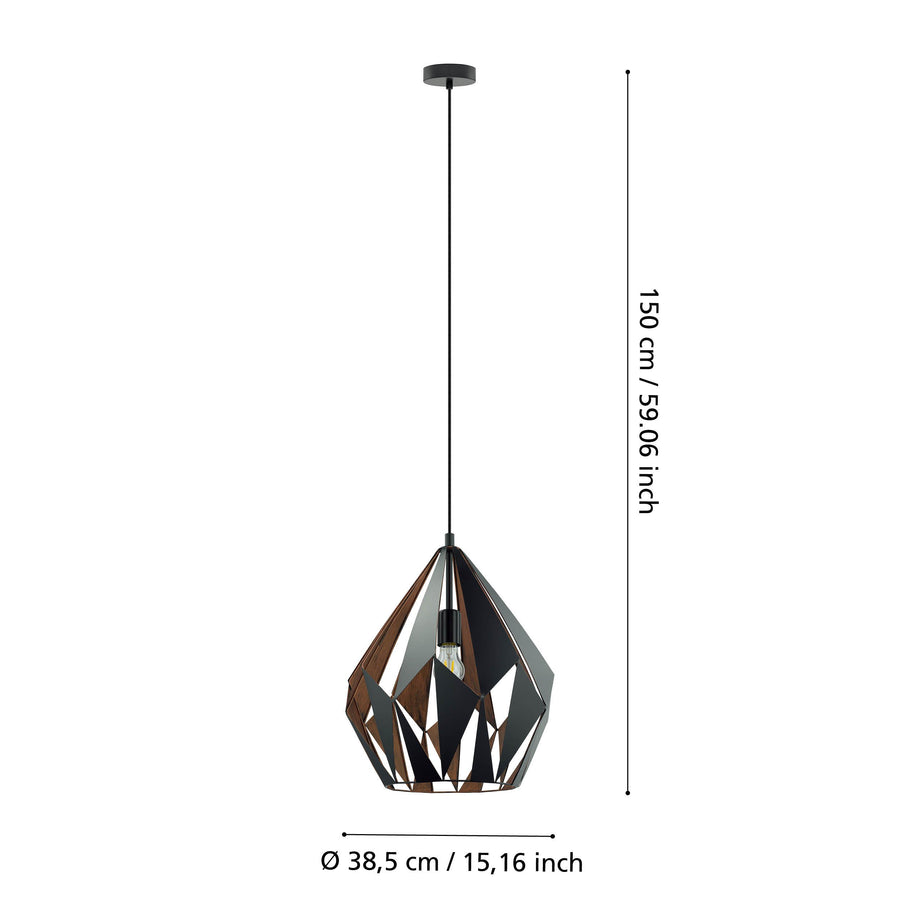 Schéma de dimensions indiquant une hauteur de 150 cm et un diamètre de 38,5 cm