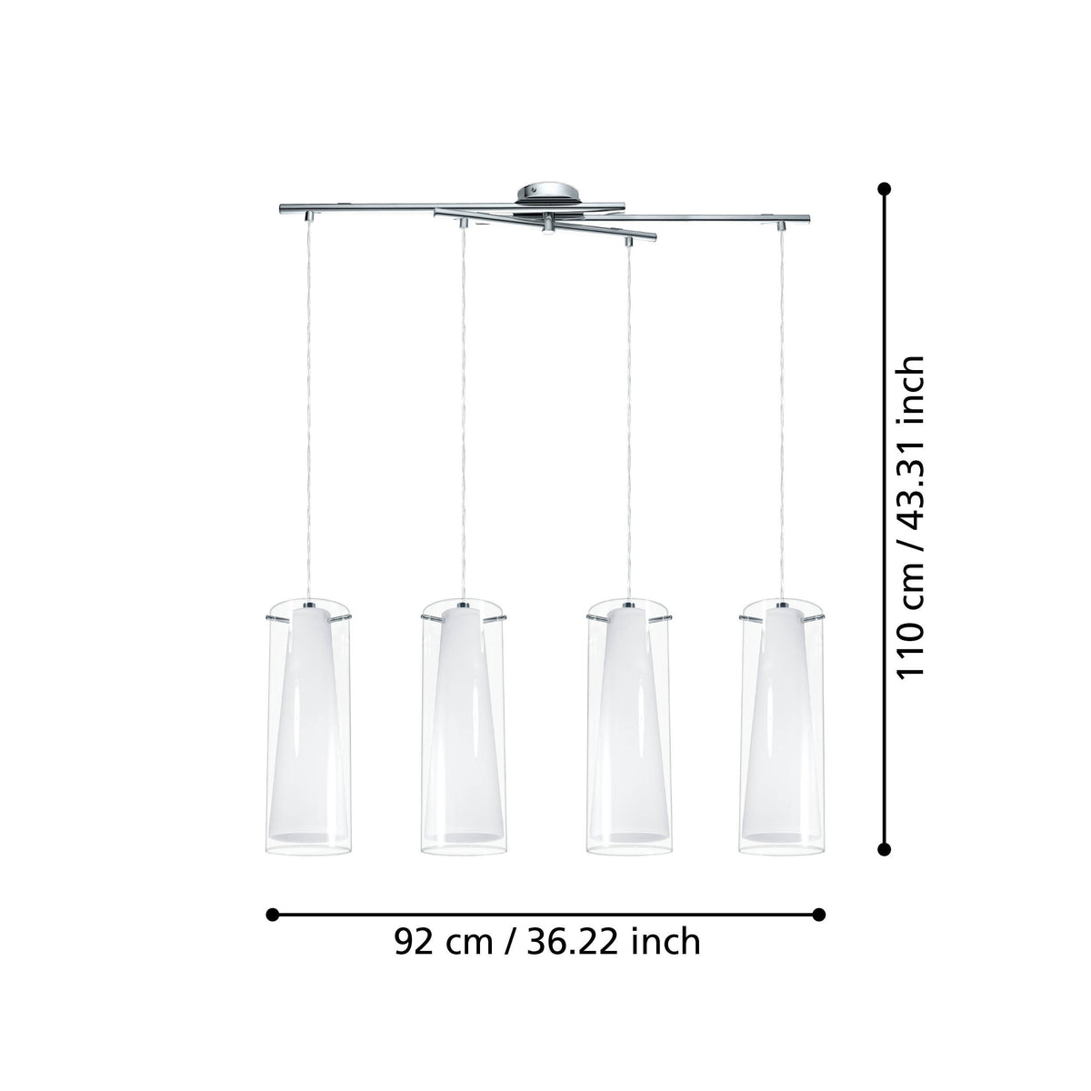 Suspension Pinto chromée, verre, H 110 cm (89834)