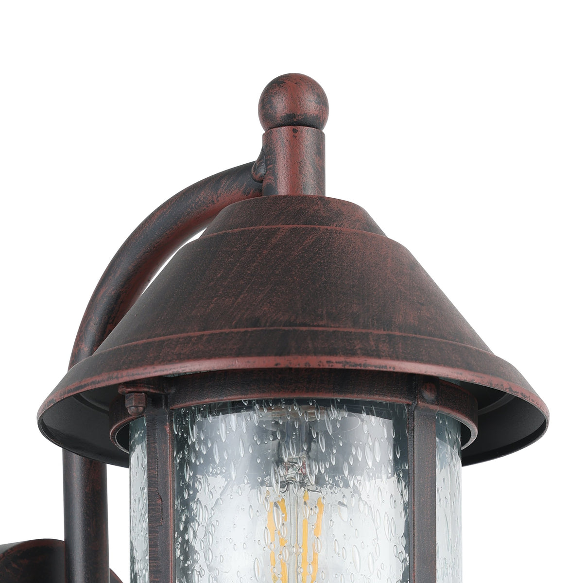 Détail du chapeau conique et du verre grêlé, finition rouille antique patinée