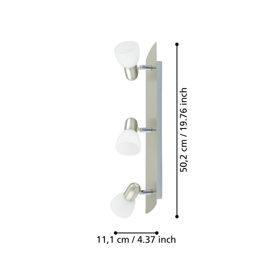 Spot Enea nickel et blanc mat, verre, L 50 cm