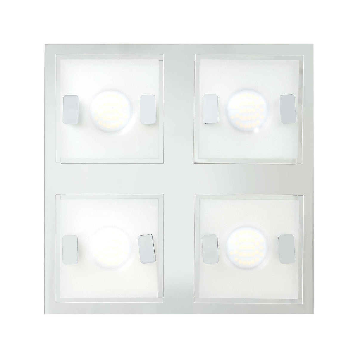 Vue de dessous montrant les quatre spots LED répartis en carré