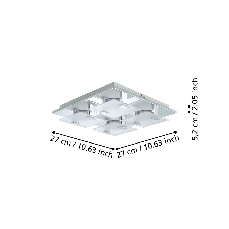 Schéma coté indiquant 27 cm de côté et 5,2 cm de hauteur