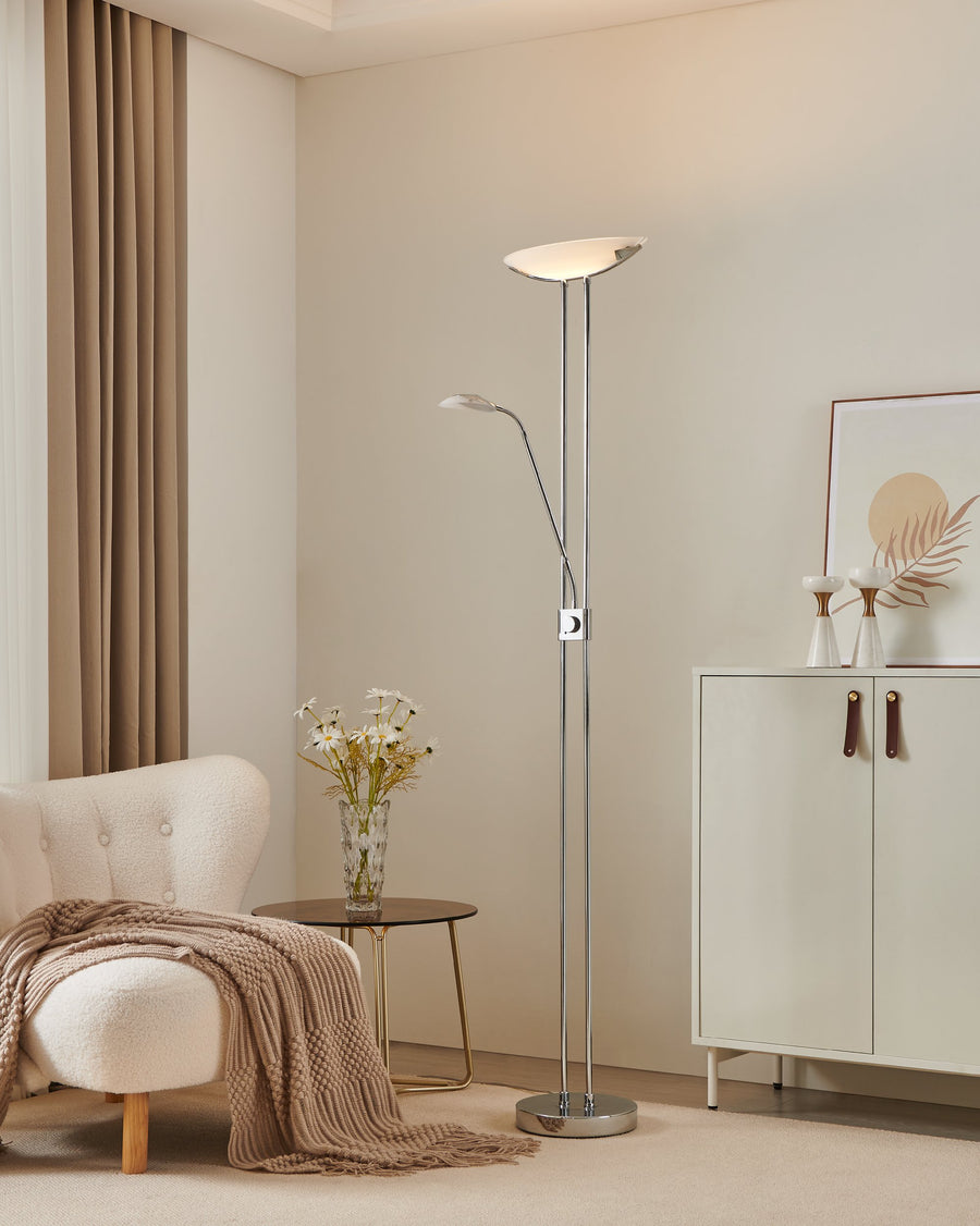 Lampadaire Baya chromé et blanc, verre