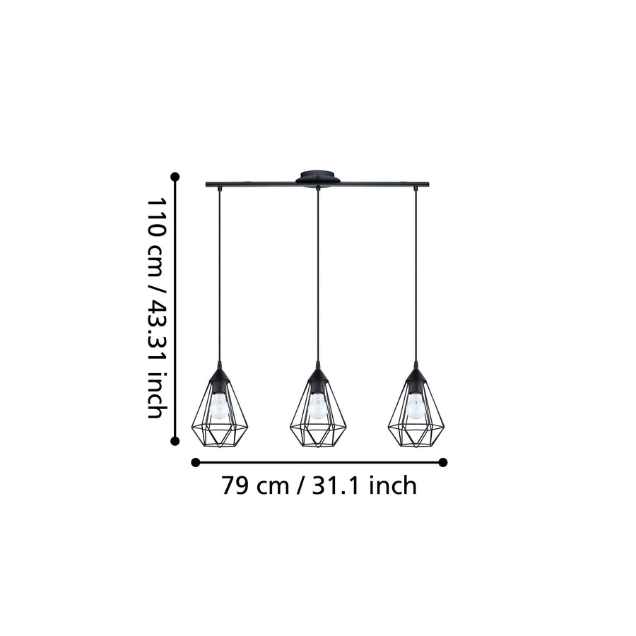 Suspension Tarbes 3 lumières noire