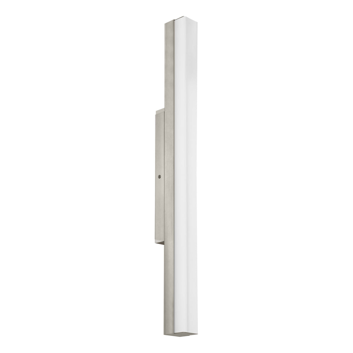 Vue de trois quarts du bandeau lumineux nickel et de son diffuseur blanc mat