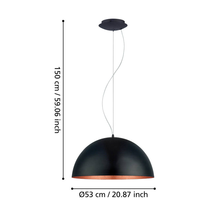Schéma de dimensions, hauteur totale 150 cm et diamètre 53 cm indiqués