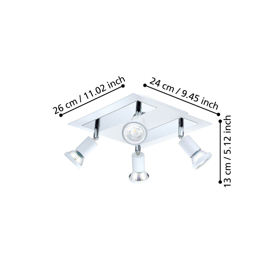 Schéma coté du spot avec dimensions : 26 cm, 24 cm et 13 cm.