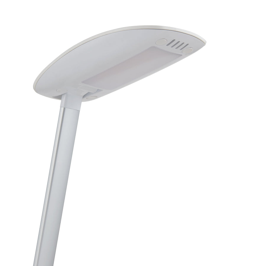 Détail sous la tête : diffuseur LED, ailettes de ventilation et boutons de réglage