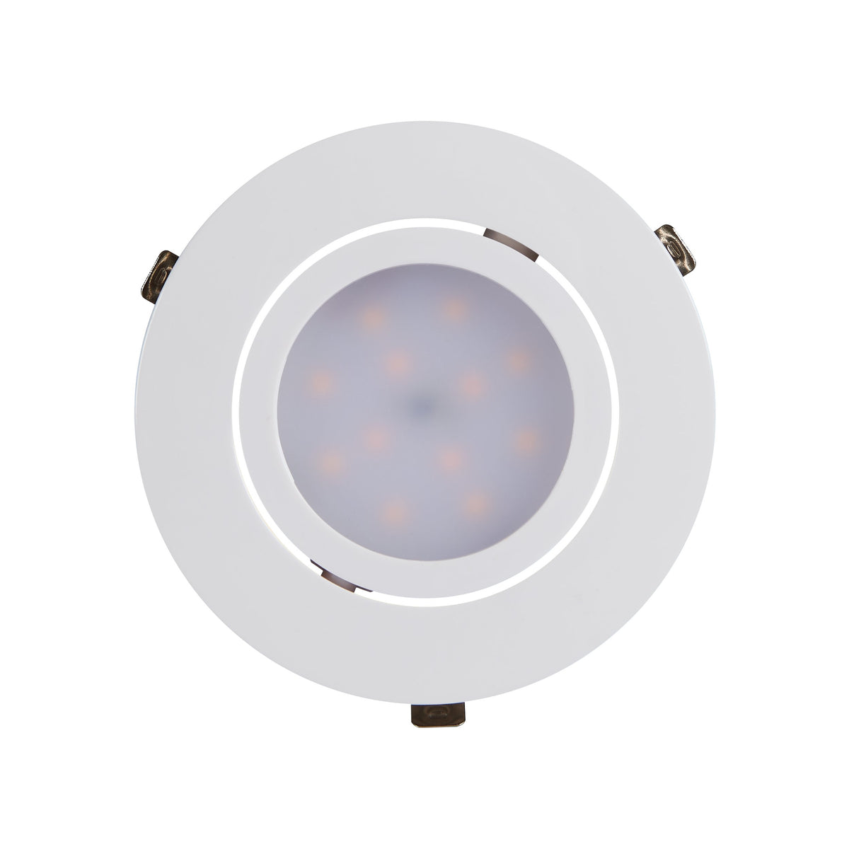 Vue de dessus du spot rond blanc, diffuseur et LED visibles