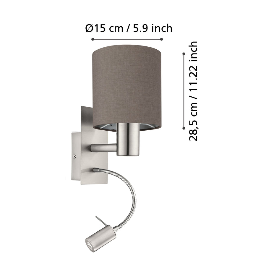 Applique murale Pasteri nickel et anthracite, tissu