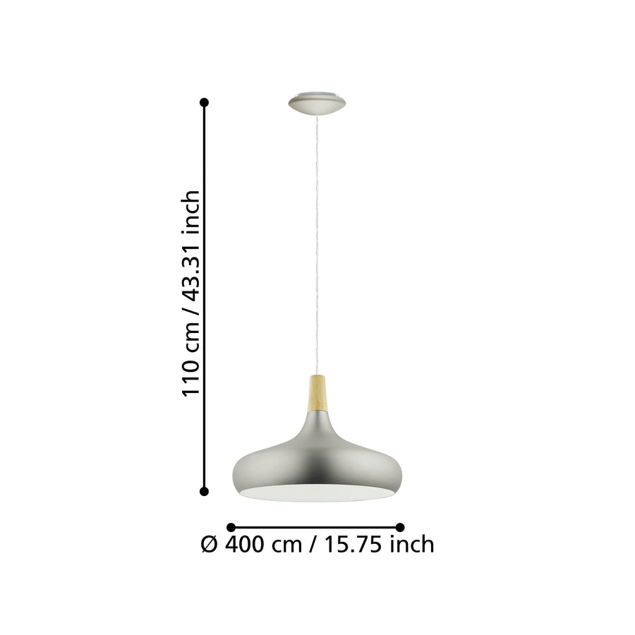 Schéma de dimensions du luminaire avec hauteur et diamètre indiqués en centimètres.