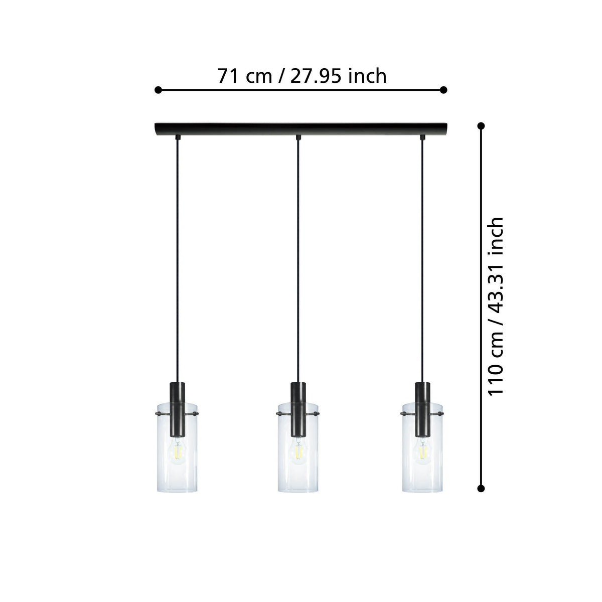 Schéma de dimensions indiquant 71 cm de largeur et 110 cm de hauteur.